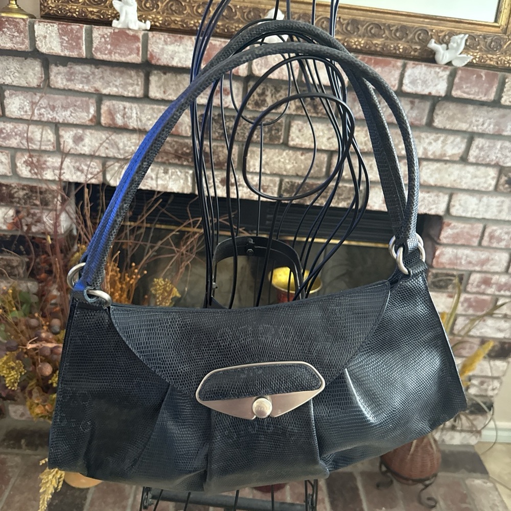 Vintage Furla Monogram Baguette Leather Shoulder Bag